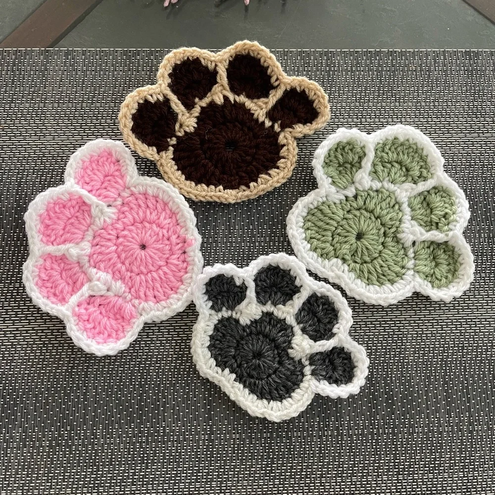 4 pieces set crochet dog paw Coaster handmade new